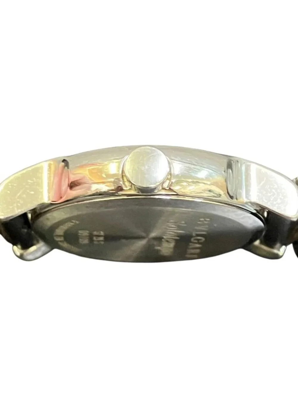 Bvlgari Solo Tempo Watch SS Leather Quartz Black Dial